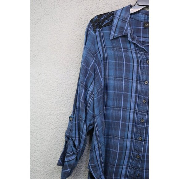 Lane Bryant Long Roll Tabbed Sleeve Button Up Plaid Top-Lace-Size 18/20 - Picture 4 of 13